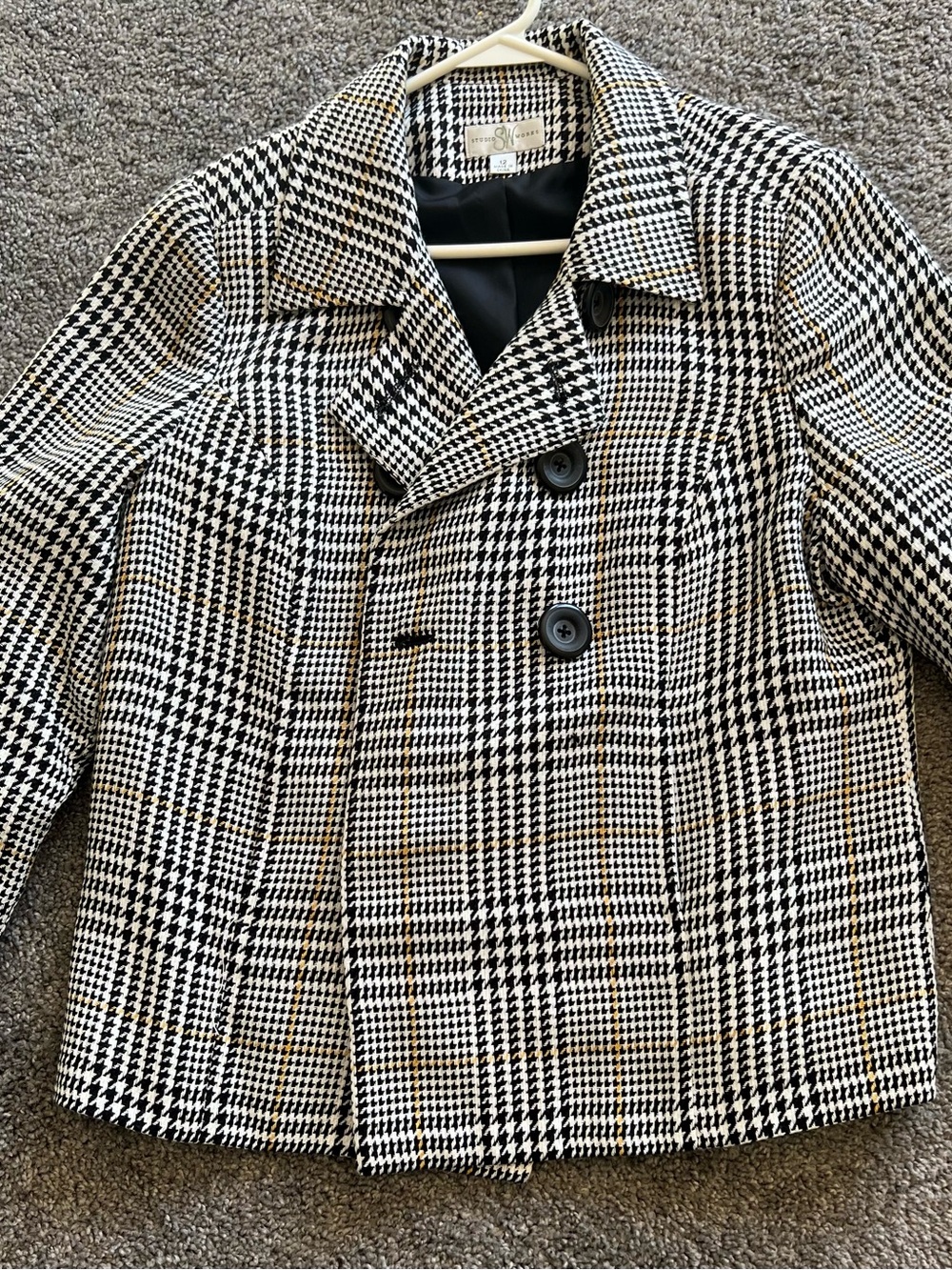 Studio Works Black and White Houndstooth Double-Breasted Blazer